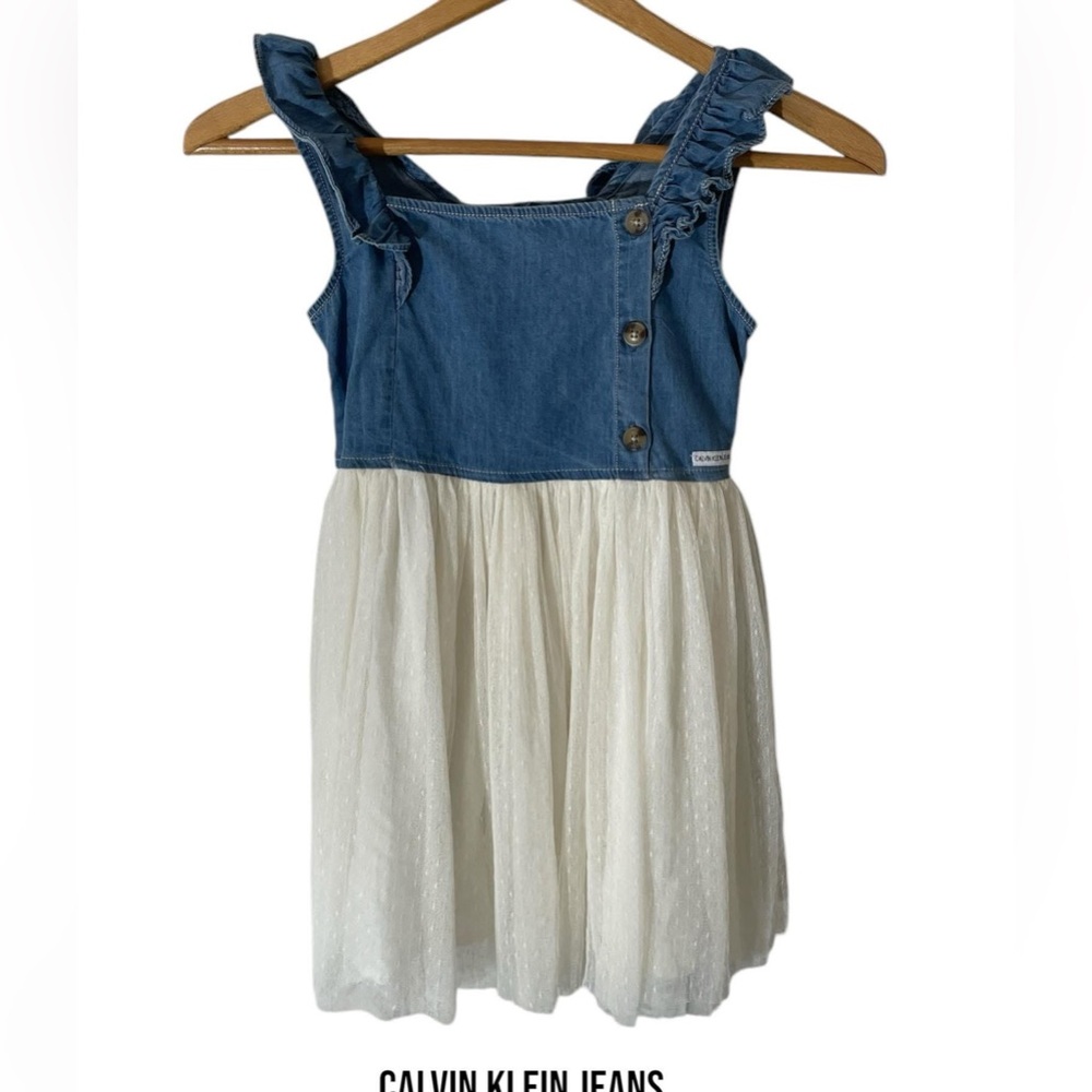 F1- Calvin Klein Jeans Blue and White Kids Dress Girls 7